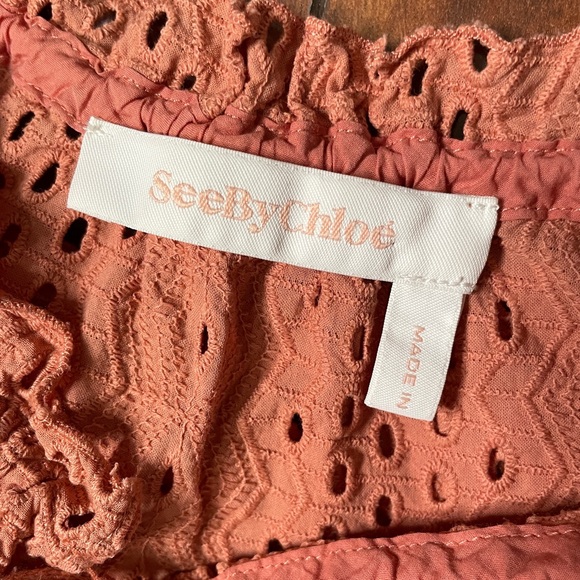 See By Chloe Coral Eyelet Ruffle Blouse - Picture 6 of 7